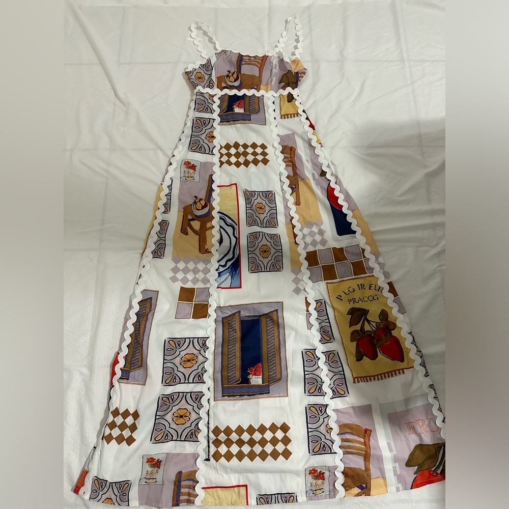 Women Patchwork Postcard Maxi Dress